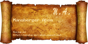 Mansberger Absa névjegykártya